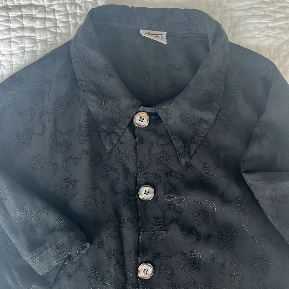 CP Shades - Black Short Sleeve Blouse with Front Buttons and Black Detailing